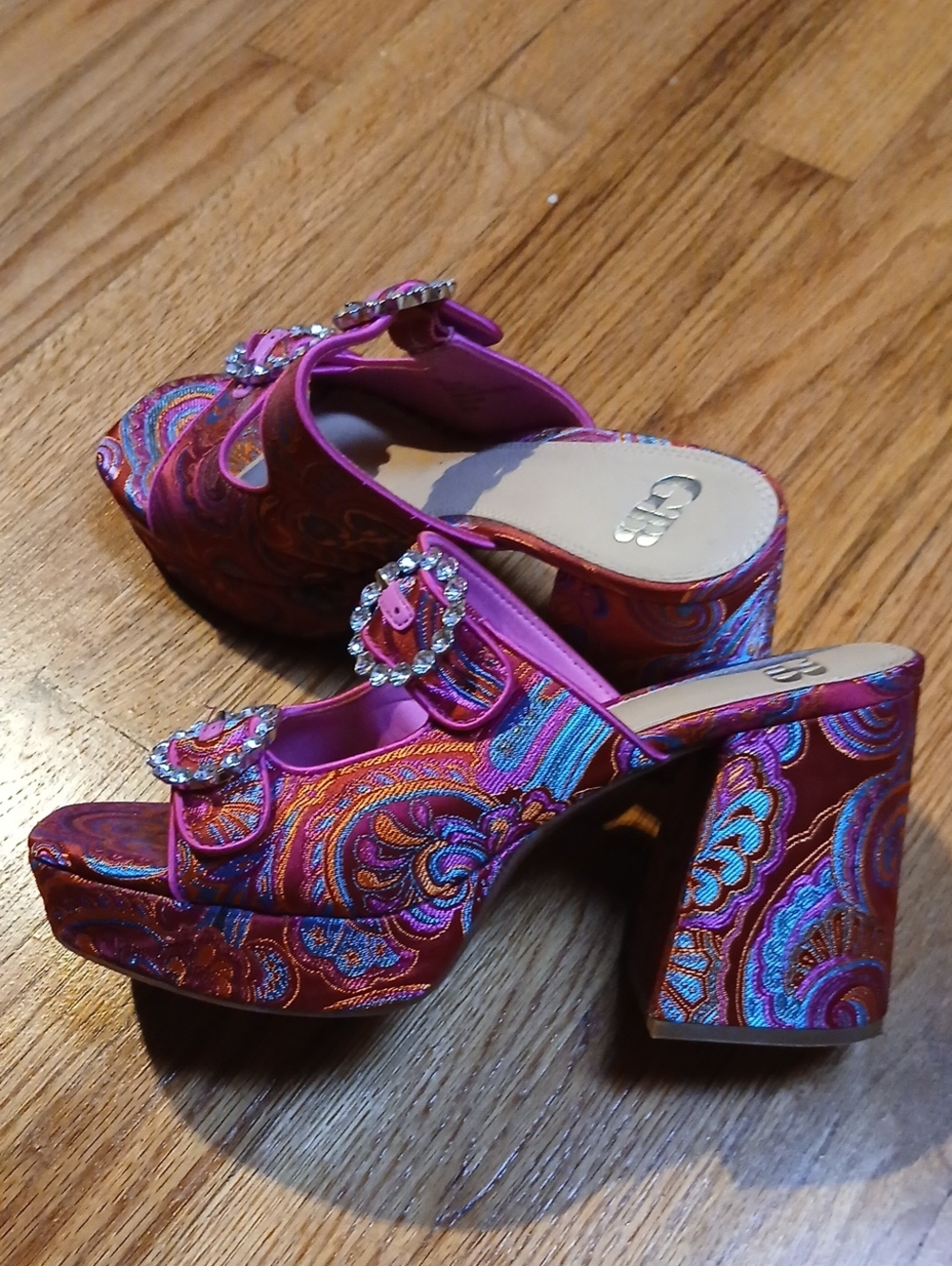 GB Embellished Pink Paisley Platform Mules - Women 8.5